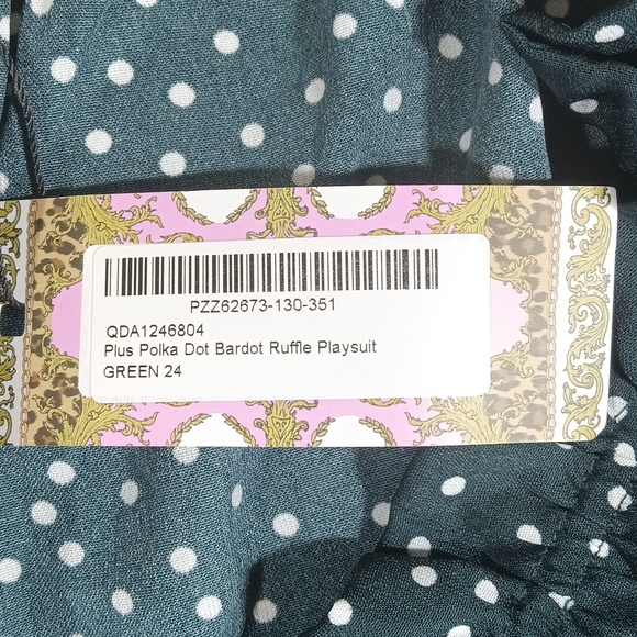 NWT Boohoo Plus Polka Dot Bardot Ruffle Playsuit Green& White Size 20 - Picture 9 of 16